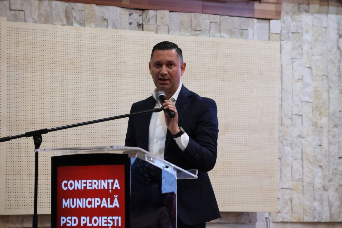 Vorbește la Conferința municipală PSD Ploiești, unde a fost ales președinte, iunie 2026